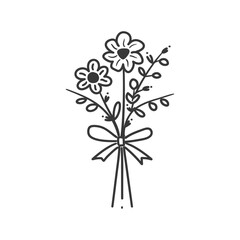 Hand drawn illustration of a bouquet of flowers with a bow