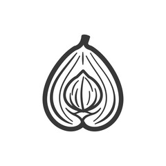 Hand Drawn Illustration of a Halved Fig with Visible Interior