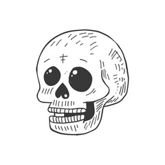 Hand Drawn Sketch of a Skull with Large Eyes and a Cross Mark