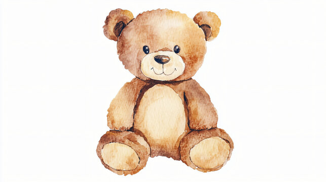 Naklejki A watercolor teddy bear centered on a plain white background