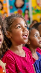 Joyful Children Singing in a Colorful Music Classroom - Perfect for Educational Posters and School Programs