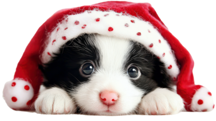 Adorable puppy wearing a Santa hat in festive spirit