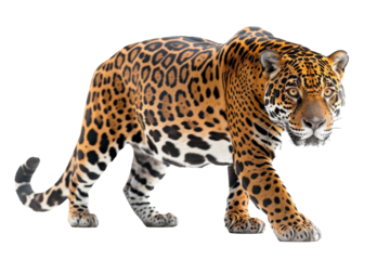 Full-body view of a jaguar isolated on a white background