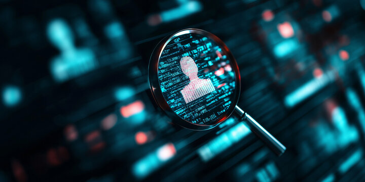 A single human icon within a magnifying glass, glowing and distinct amidst other dimmed icons, symbolizing the targeted approach of CRM to customer needs
