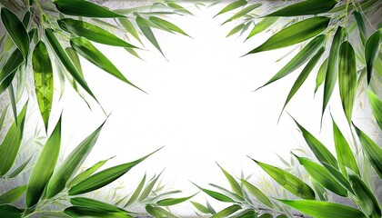 Fototapeta premium Vibrant Bamboo Foliage Border on Transparent Background Lush Green Leaves and Stalks Creating a Natural Frame