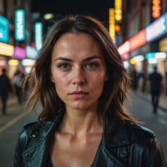 Obraz premium Urban Determination Portrait of a Woman in City Nights
