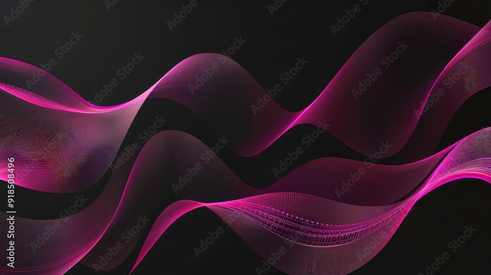 Poster Abstract image with wavy purple lines on a black background. The lines are translucent and have a slight shine to them, giving them a 3D effect.