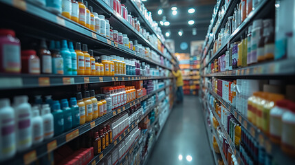 Pharmacy Interior. Medicines arranged in shelves at pharmacy