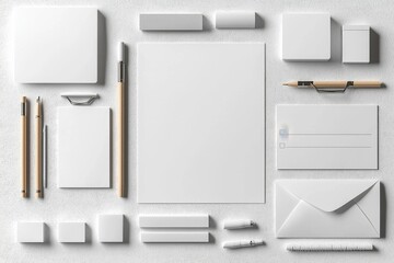 Realistic blank stationery set mockup isolated created with generative ai