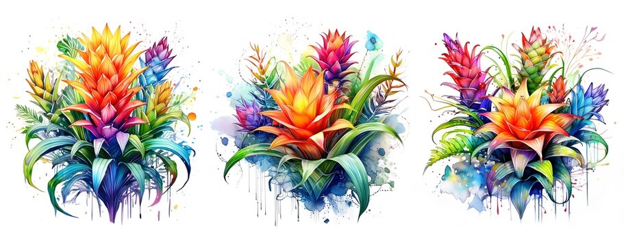 Bromelien Arrangements Aquarell bunt