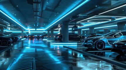 Obraz premium Futuristic Garage with Neon Lights