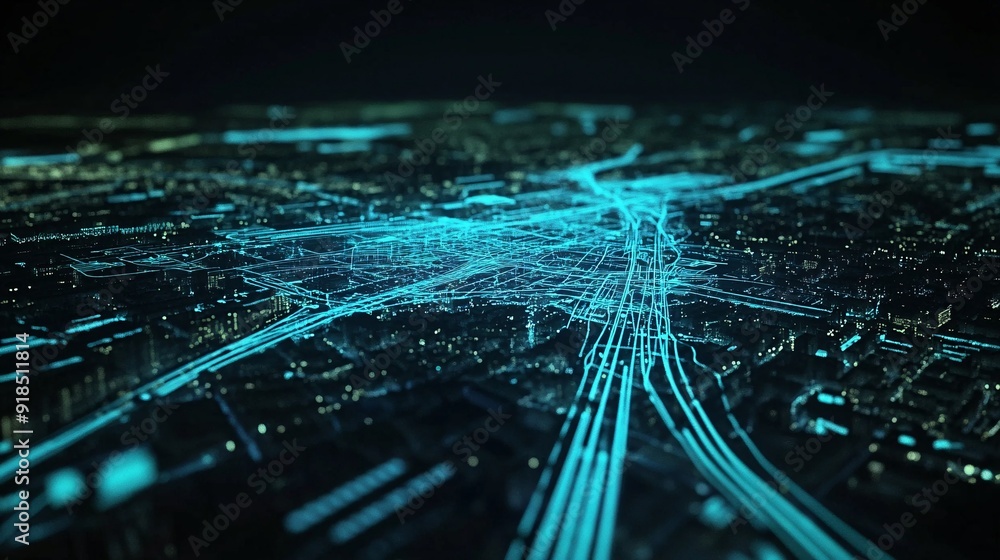 Aufkleber futuristic technology: digital map with real-time data overlays projected in mid-air