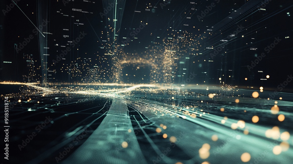 Poster futuristic technology concept: digital map with real-time data overlays in mid-air