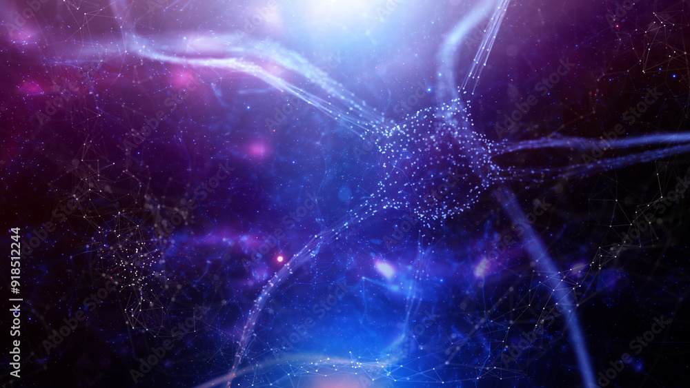 Poster artistic brain neuron cell in colorful blue and red artificial intelligence cyberspace with detailed
