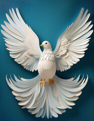 Obraz premium white dove with wings spread. Peace Freedom symbol. Layered Cut paper material. Paper cut of International Peace Day.