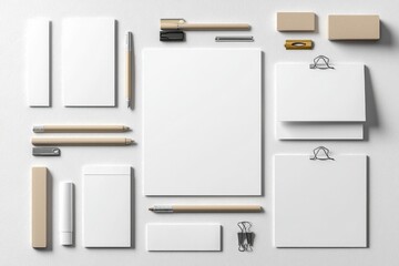 Realistic blank stationery set mockup isolated created with generative ai