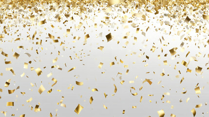 Vector PNG of confetti, featuring gold confetti falling from the sky. Glittering confetti on a transparent background, ideal for holidays and birthdays.