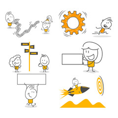 Fototapeta premium Stick figures. Office people. Big collection. Isolated on white background. Hand drawn doodle line art cartoon design character.