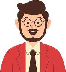 Male Business Avatar, Bearded Man Wearing Suit and Eyeglasses