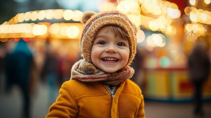 Child at autumn fair festival holiday composition background