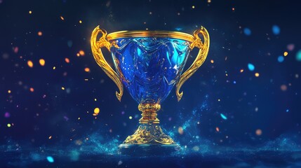 Winner trophy, blue gold champion trophy. Ai generation