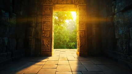 A large archway with sunlight shining through it