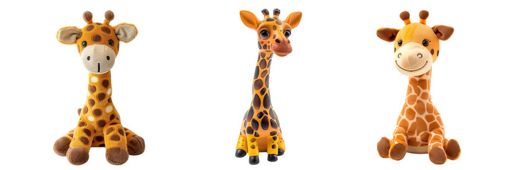 Set of cute giraffe toy front view isolated on a transparent background