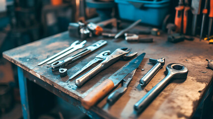 How about Close-up of a metal typewriter and keyboard with various tools