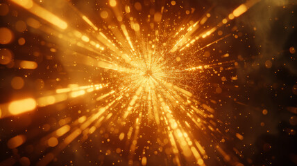 Naklejka premium Abstract Golden Light Burst with Sparkles and Bokeh