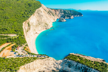 Porto Katsiki beach on the Ionian sea, Lefkada island, Greece. Beautiful views of azure sea water...