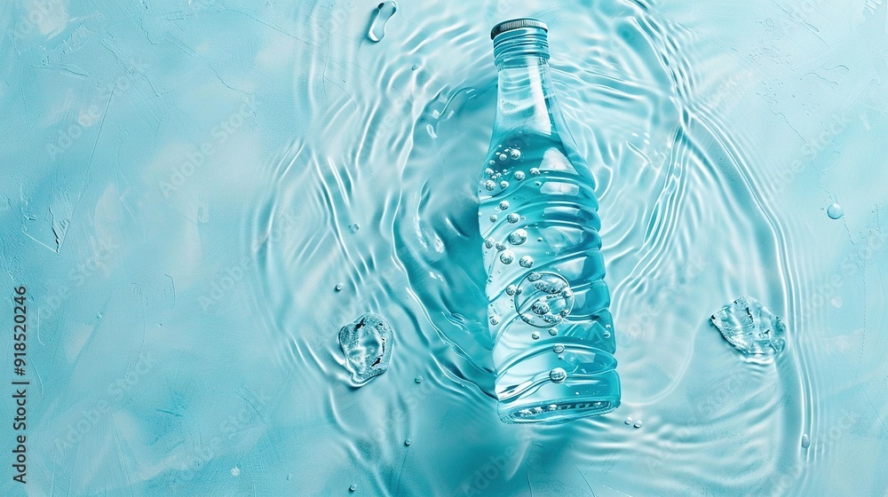 Poster a water bottle submerged in a pool with a droplet dripping from its spout