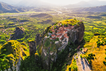 The monastery Meteora, aerila rocky monasteries complex in Greece near Kalabaka city. Holy...