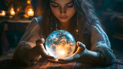 Naklejka premium Fortune teller with crystal ball predict future background