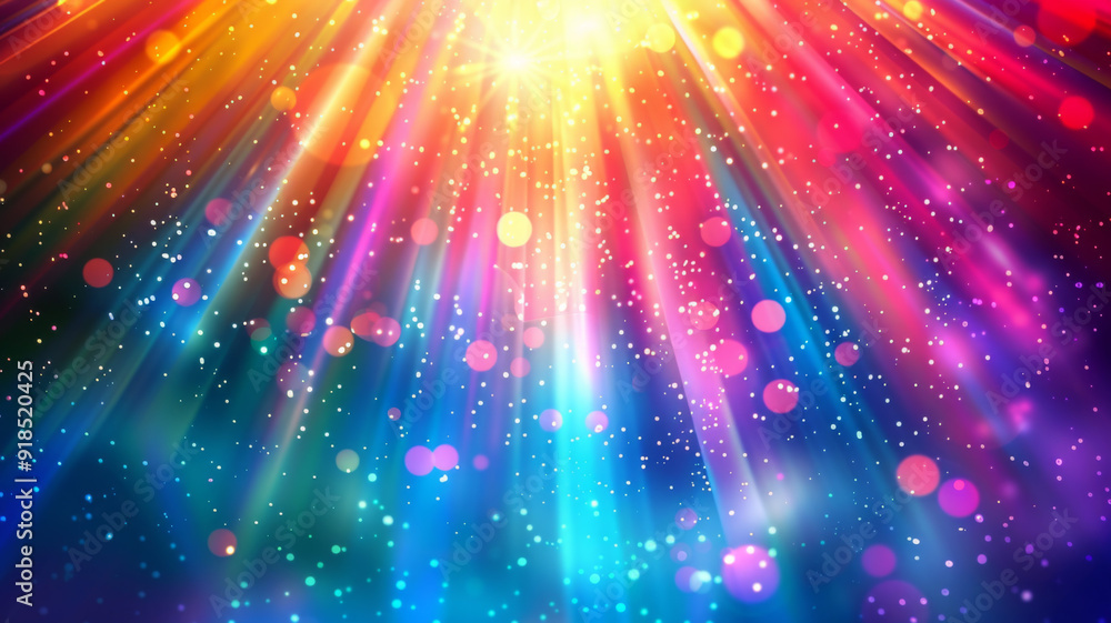 Poster Abstract Background with Colorful Light Rays and Bokeh