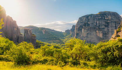 The monastery Meteora, rocky monasteries complex in Greece near Kalabaka city. Holy Monastery of...