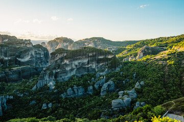 The monastery Meteora, rocky monasteries complex in Greece near Kalabaka city. Holy Monastery of...