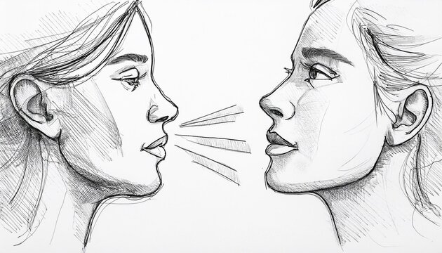 dessin de deux femmes en communication, parler en dessin ia