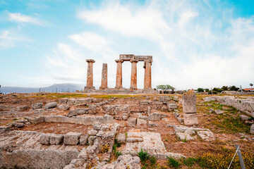 archaeological site of Ancient Corinth built in the slopes of Acrocorinth, Peloponnese, Greece