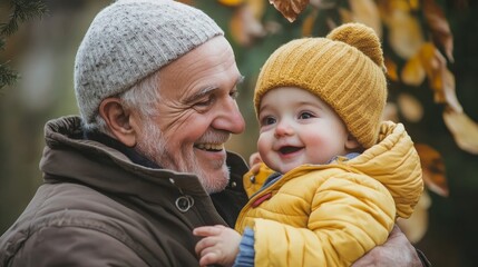 Obraz premium Grandfather spending happy time with grandchildren background