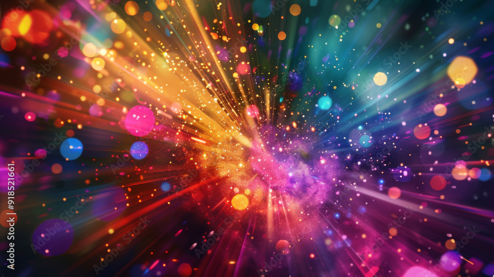 Poster Abstract Background with Multicolored Lights and Glowing Particles