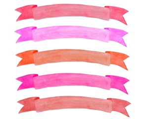 Obraz premium Watercolor illustration set of Banner Ribbons