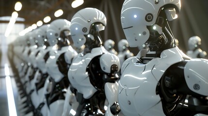 Fototapeta premium robotics factory with automated assembly lines and robots programmed