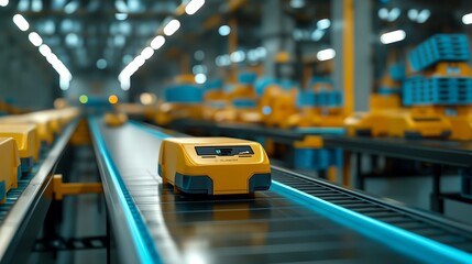 robotics factory with automated assembly lines and robots programmed