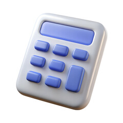 3D rendering of a modern calculator with blue buttons and a white body, ideal for mathematics and financial-themed projects. Isolated on a transparent background