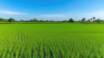 Vivid Green Paddy Plants in Water