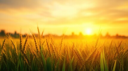 Fototapeta premium Golden Paddy Landscape at Dusk
