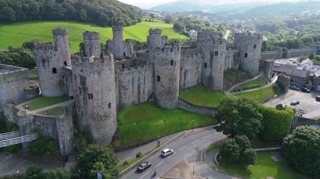 Conwy Castle, a medieval fortress in North Wales. Breathtaking views of the Conwy estuary.