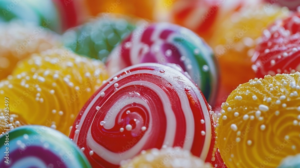 Poster a close-up of a group of lollipops with water droplets on top