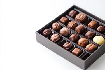 Luxurious Chocolate Pralines Arranged in a Stylish Gift Box