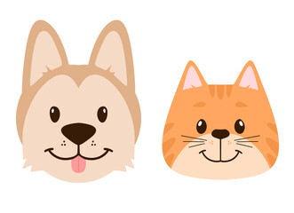 Doge and Cat flat style illustration. Cute faces. Hand drawn characters.